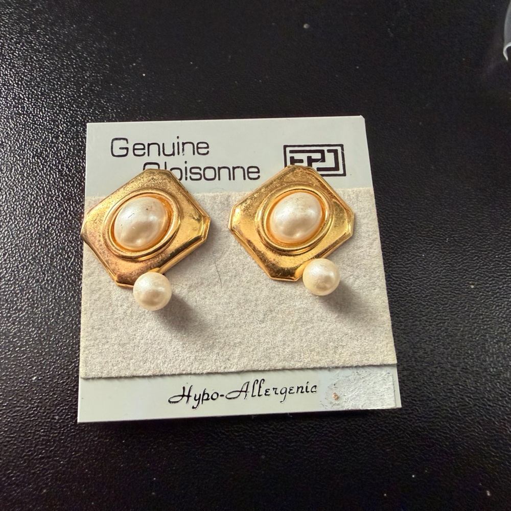 Gibson Gold-Tone Earrings with Cream Pearl Accents